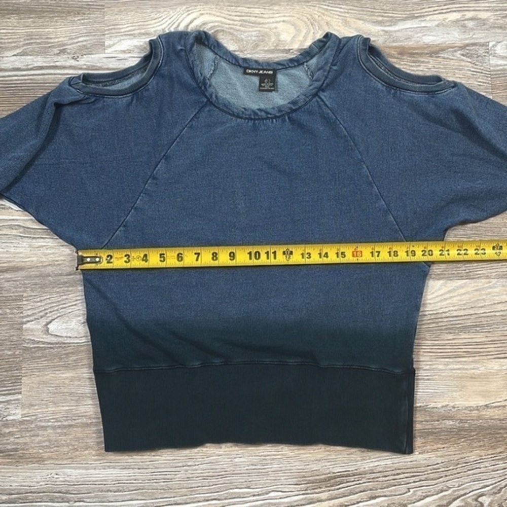 DKNY Jeans Denim Top, Long Sleeve, Open Shoulders, Size Large - Picture 6 of 7